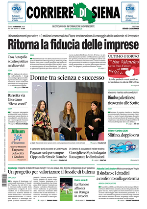 Prima pagina Corriere di Siena di oggi - Quotidiano regionale
