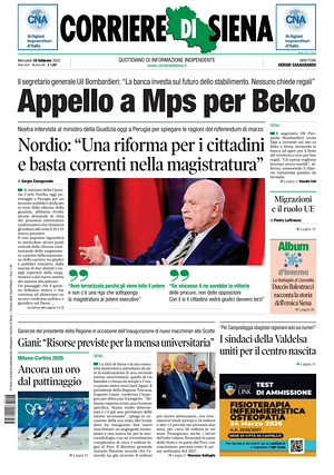 Prima pagina Corriere di Siena di oggi - Quotidiano regionale