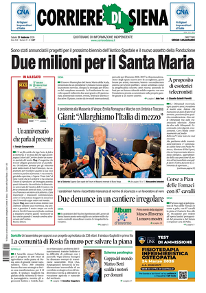 Prima pagina Corriere di Siena di oggi - Quotidiano regionale