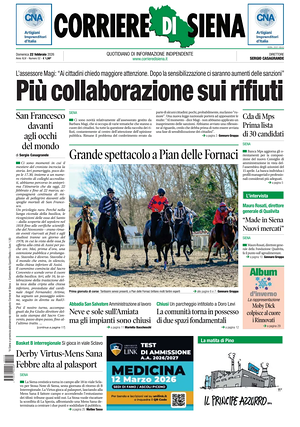 Prima pagina Corriere di Siena di oggi - Quotidiano regionale