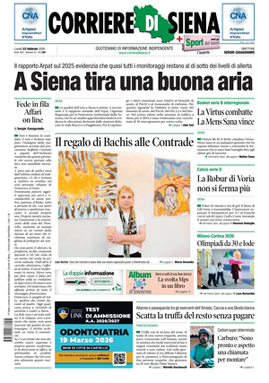Prima pagina Corriere di Siena di oggi - Quotidiano regionale