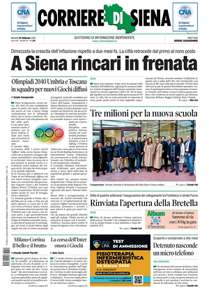 Prima pagina Corriere di Siena di oggi - Quotidiano regionale