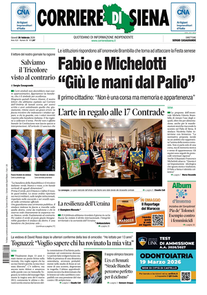 Prima pagina Corriere di Siena di oggi - Quotidiano regionale