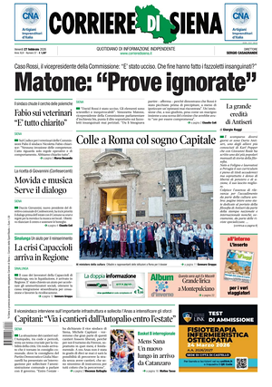 Prima pagina Corriere di Siena di oggi - Quotidiano regionale