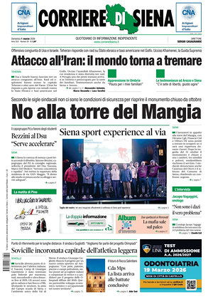 Prima pagina Corriere di Siena di oggi - Quotidiano regionale
