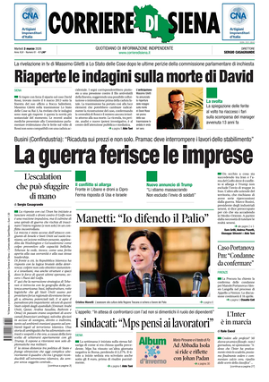 Prima pagina Corriere di Siena di oggi - Quotidiano regionale