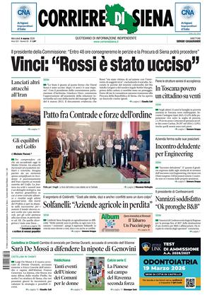 Prima pagina Corriere di Siena di oggi - Quotidiano regionale