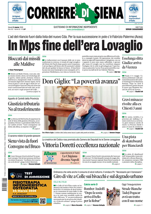 Prima pagina Corriere di Siena di oggi - Quotidiano regionale