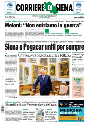 Prima pagina Corriere di Siena di oggi - Quotidiano regionale