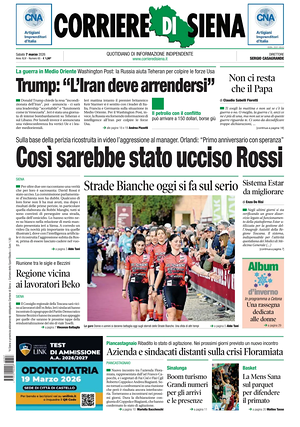 Prima pagina Corriere di Siena di oggi - Quotidiano regionale