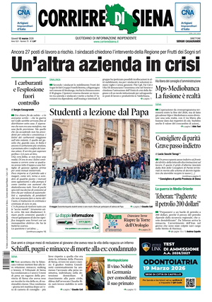 Prima pagina Corriere di Siena di oggi - Quotidiano regionale