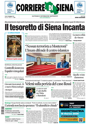 Prima pagina Corriere di Siena di oggi - Quotidiano regionale