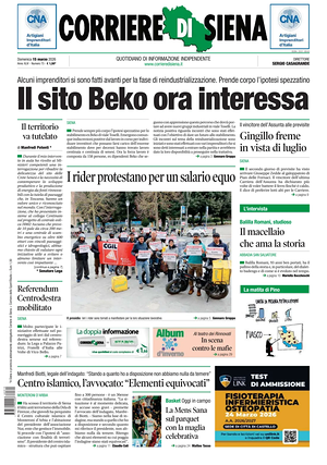 Prima pagina Corriere di Siena di oggi - Quotidiano regionale