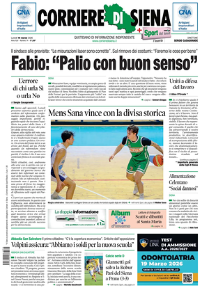 Prima pagina Corriere di Siena di oggi - Quotidiano regionale