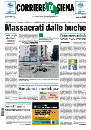 Prima pagina Corriere di Siena di oggi - Quotidiano regionale