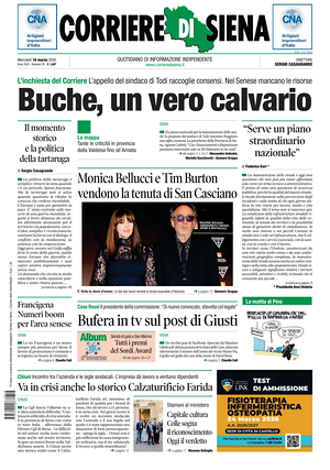 Prima pagina Corriere di Siena di oggi - Quotidiano regionale
