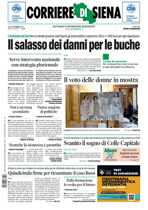 Prima pagina Corriere di Siena di oggi - Quotidiano regionale