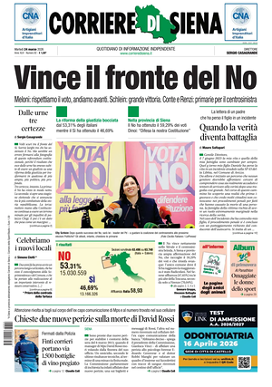 Prima pagina Corriere di Siena di oggi - Quotidiano regionale
