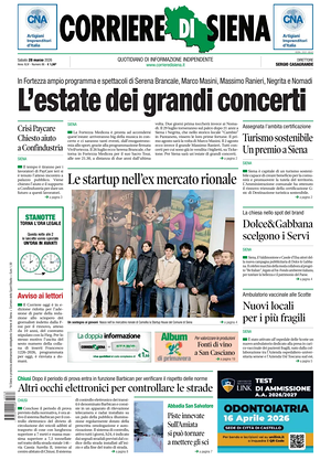 Prima pagina Corriere di Siena di oggi - Quotidiano regionale