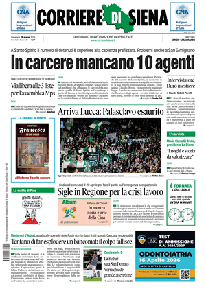 Prima pagina Corriere di Siena di oggi - Quotidiano regionale