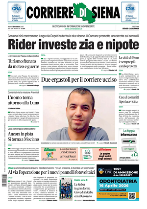 Prima pagina Corriere di Siena di oggi - Quotidiano regionale