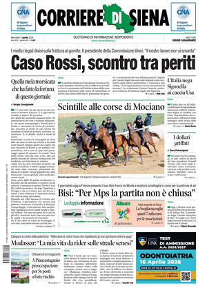 Prima pagina Corriere di Siena di oggi - Quotidiano regionale