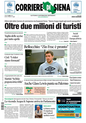 Prima pagina Corriere di Siena di oggi - Quotidiano regionale