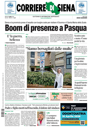 Prima pagina Corriere di Siena di oggi - Quotidiano regionale
