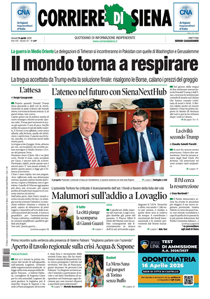 Prima pagina Corriere di Siena di oggi - Quotidiano regionale
