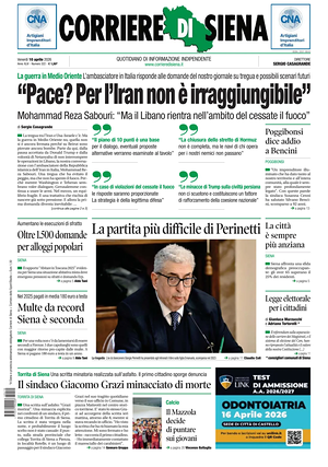 Prima pagina Corriere di Siena di oggi - Quotidiano regionale