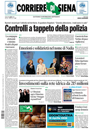 Prima pagina Corriere di Siena di oggi - Quotidiano regionale
