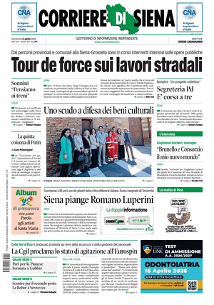 Prima pagina Corriere di Siena di oggi - Quotidiano regionale