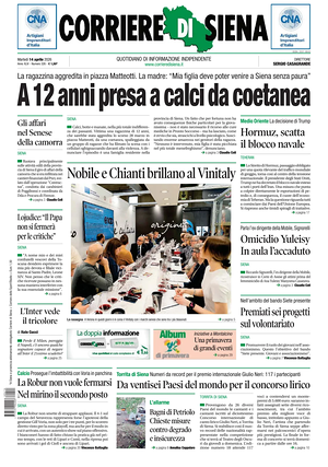 Prima pagina Corriere di Siena di oggi - Quotidiano regionale
