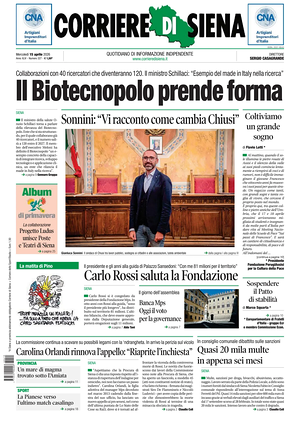 Prima pagina Corriere di Siena di oggi - Quotidiano regionale