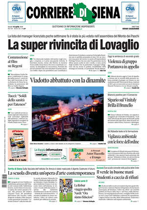 Prima pagina Corriere di Siena di oggi - Quotidiano regionale