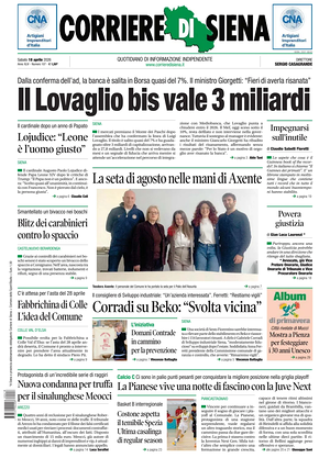 Prima pagina Corriere di Siena di oggi - Quotidiano regionale