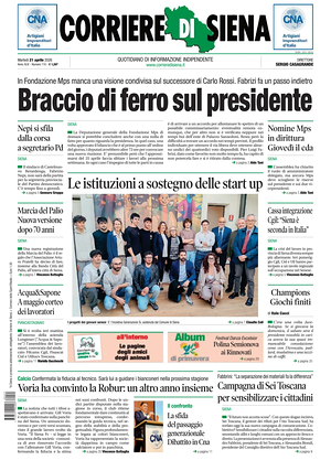 Prima pagina Corriere di Siena di oggi - Quotidiano regionale