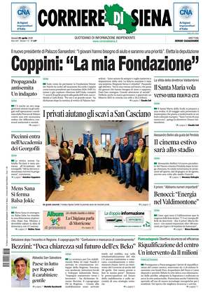 Prima pagina Corriere di Siena di oggi - Quotidiano regionale