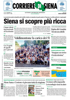 Prima pagina Corriere di Siena di oggi - Quotidiano regionale