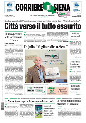 Prima pagina Corriere di Siena di oggi - Quotidiano regionale