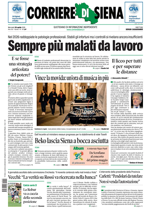 Prima pagina Corriere di Siena di oggi - Quotidiano regionale
