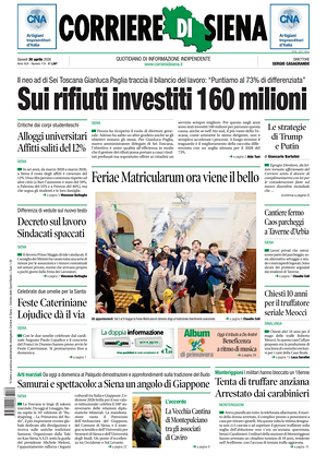 Prima pagina Corriere di Siena di oggi - Quotidiano regionale