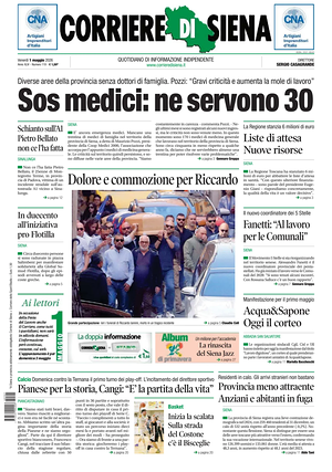 Prima pagina Corriere di Siena di oggi - Quotidiano regionale
