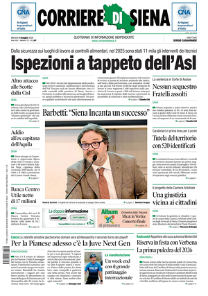 Prima pagina Corriere di Siena di oggi - Quotidiano regionale