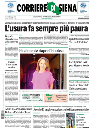 Prima pagina Corriere di Siena di oggi - Quotidiano regionale