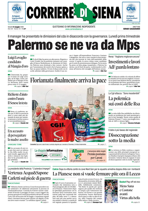 Prima pagina Corriere di Siena di oggi - Quotidiano regionale