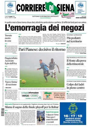 Prima pagina Corriere di Siena di oggi - Quotidiano regionale