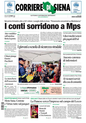 Prima pagina Corriere di Siena di oggi - Quotidiano regionale
