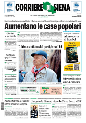 Prima pagina Corriere di Siena di oggi - Quotidiano regionale