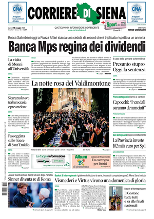 Prima pagina Corriere di Siena di oggi - Quotidiano regionale
